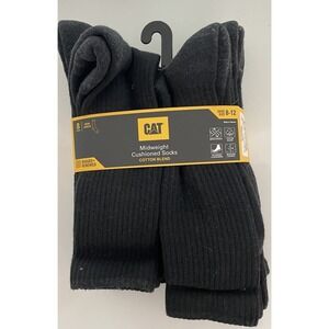 CATERPILLAR Mens Cat Black Crew Socks Mid-Weight  Cushion 8 Pack Size 8-12